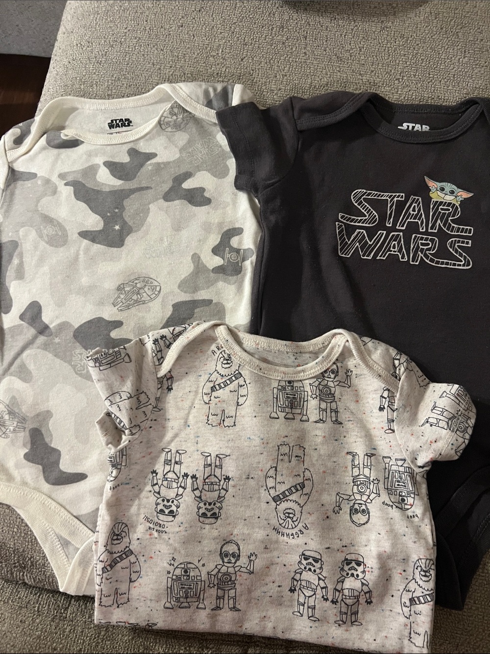 Star Wars Baby Bodysuit Trio - Black, Cream & Gray Camo